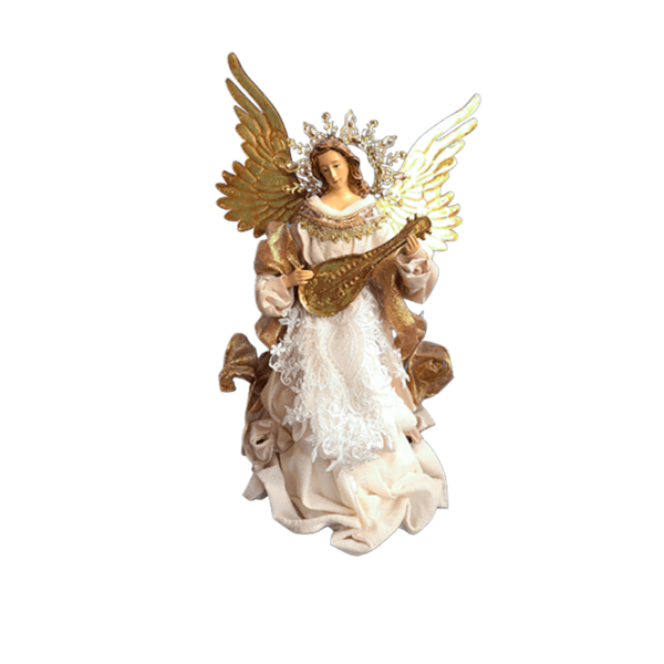 Enfeite Natal Anjo Dourado Com Asas E Bandolim | Natal Formos